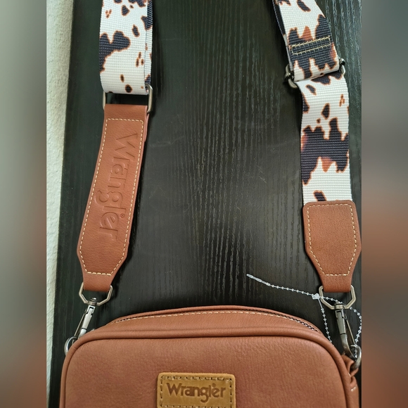 Wrangler Cow Print Brown and White Crossbody Bag - Picture 4 of 9